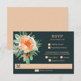 Placas RSVP de Casamento Floral de Teal Peach Jade
