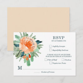 Placas RSVP de Casamento Floral de Teal Peach Jade