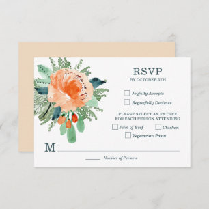 Placas RSVP de Casamento Floral de Teal Peach Jade