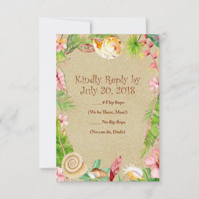 Placas RSVP de Casamento Floral do Beach Sea Shell (Frente)