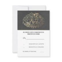 Placas RSVP de Casamento Floral Dourado Chalkboard