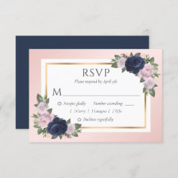 Placas RSVP de Casamento Floral Dourado com Blush