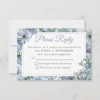Placas RSVP de Casamento Floral Dusty Blue