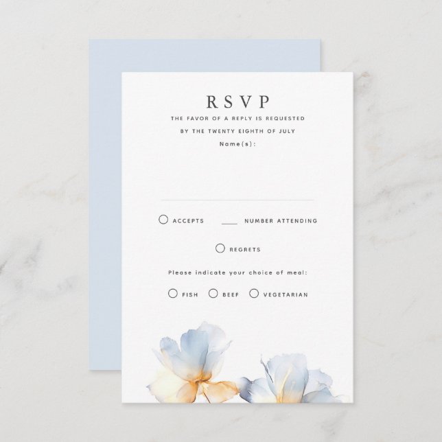 Placas RSVP de Casamento Floral Dusty Blue (Frente/Verso)