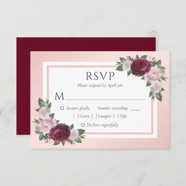 Placas RSVP de Casamento Floral e Borbulhamento (Frente/Verso)