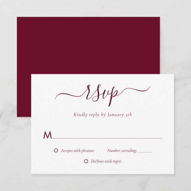 Placas RSVP de Casamento Moderno Burgundy (Frente/Verso)