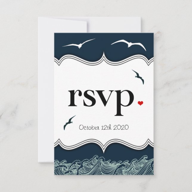 Placas RSVP de Casamento Náutico marinho Azul e Br (Frente)