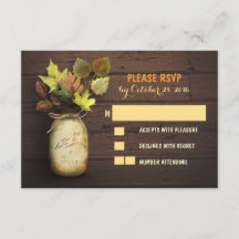 Placas RSVP de casamento outono com jarro mason