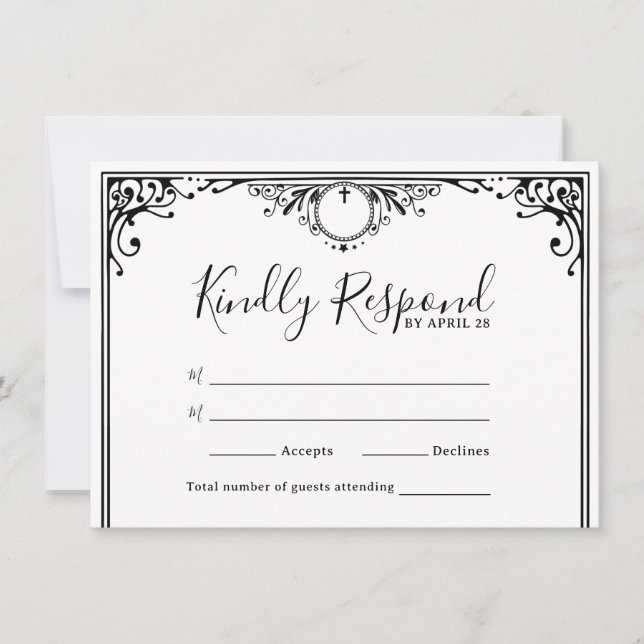 Placas RSVP de Casamento Preto e Branco Elegantes (Frente)