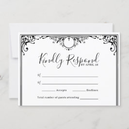 Placas RSVP de Casamento Preto e Branco Elegantes