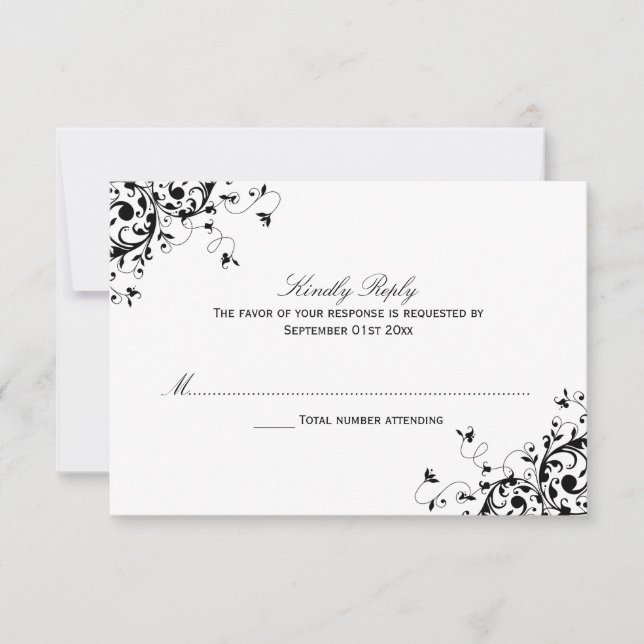 Placas RSVP de Casamento Preto e Branco Elegantes (Frente)
