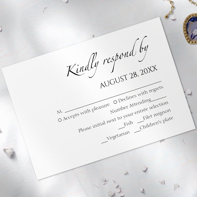 Placas RSVP de Casamento Preto e Branco Moderno (Criador carregado)