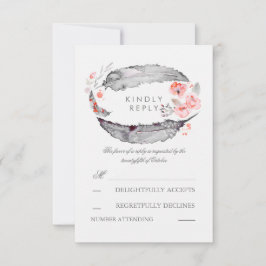 Placas RSVP de Casamento Romântico de Penas Boêmic