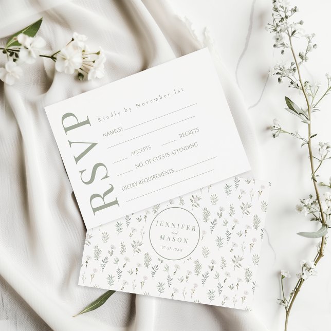 Placas RSVP de Casamento Russo da Flor Branca Gree (Criador carregado)