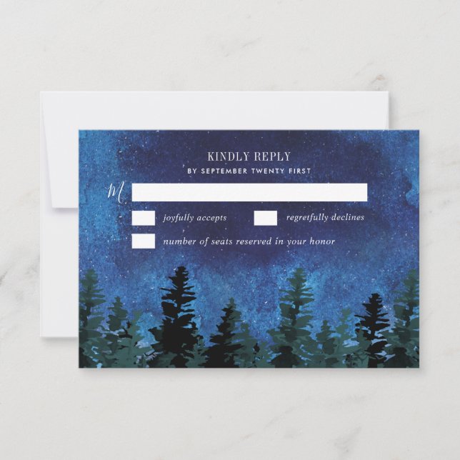 Placas RSVP de Casamento Russo Pine Trees Watercol (Frente)