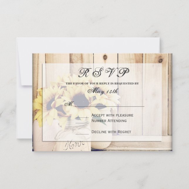 Placas RSVP de Casamento Rustic Sunflower Mason Ja (Frente)