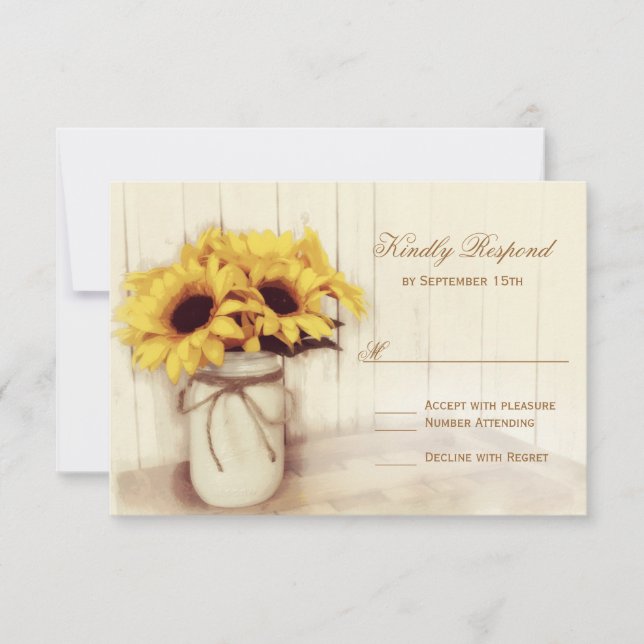 Placas RSVP de Casamento Rustic Sunflower Mason Ja (Frente)