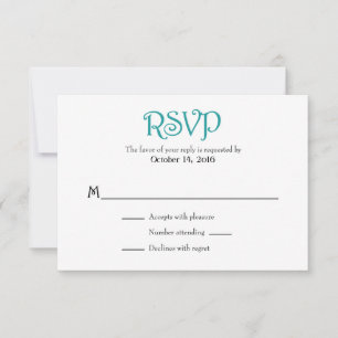 Placas RSVP de Casamento Simples de Branco Teal