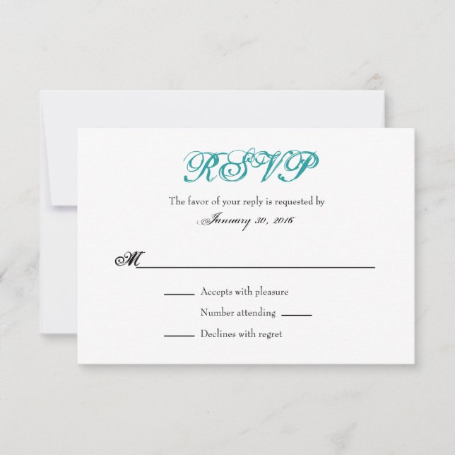 Placas RSVP de Casamento Simples de Branco Teal (Frente)
