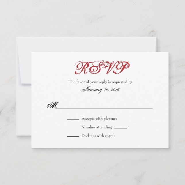 Placas RSVP de Casamento Simples de Branco Vermelh (Frente)