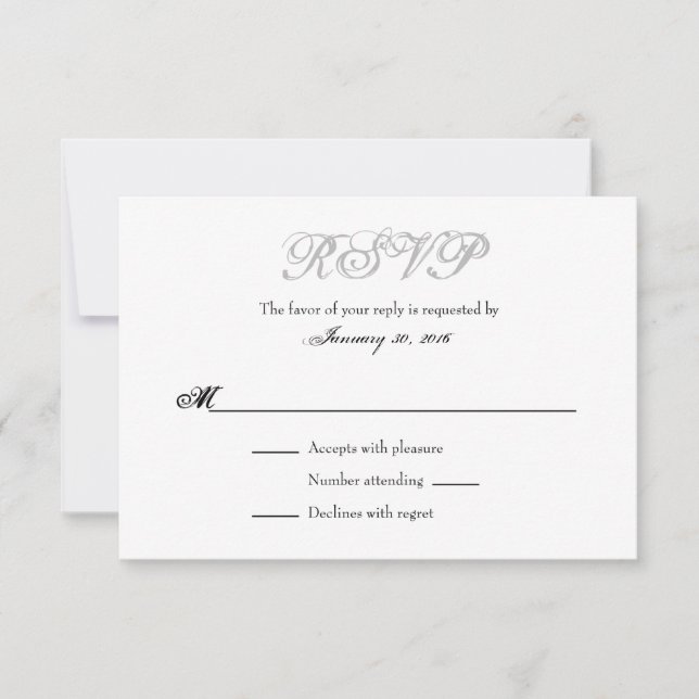 Placas RSVP de Casamento Simples de Cinza Branca (Frente)