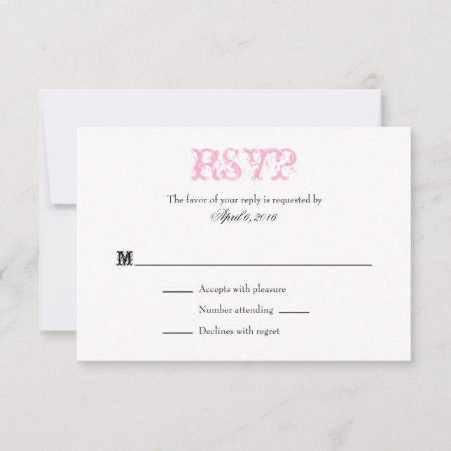 Placas RSVP de Casamento Simples e Branco Rosa (Frente)