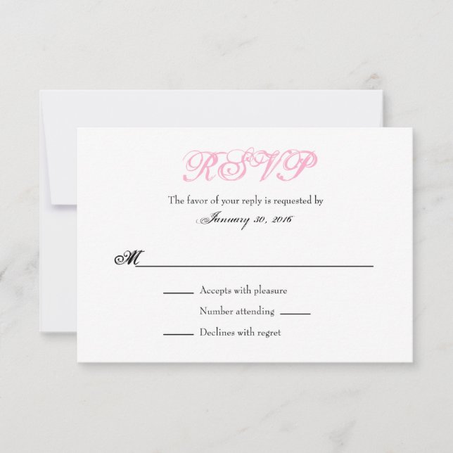 Placas RSVP de Casamento Simples e Branco Rosa (Frente)