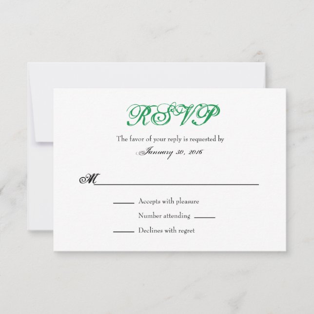 Placas RSVP de Casamento Simples e Branco Verde (Frente)