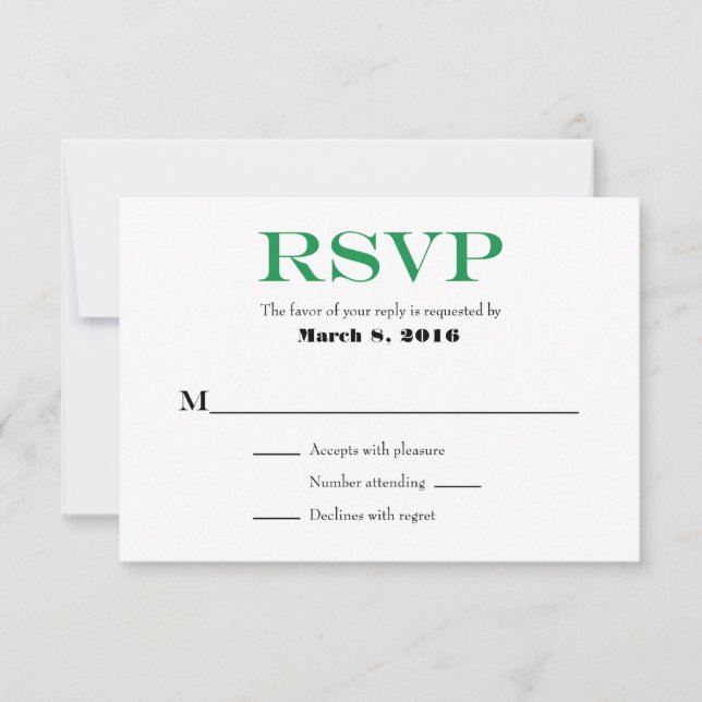 Placas RSVP de Casamento Simples e Branco Verde (Frente)