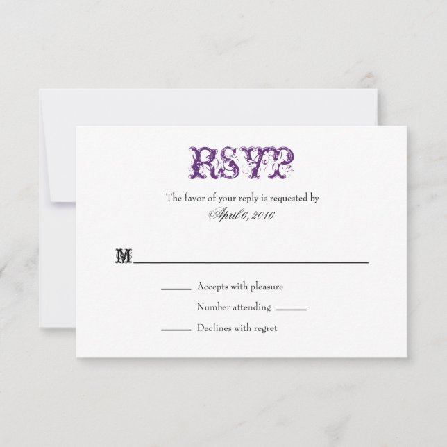Placas RSVP de Casamento Simples em Branco Púrpura (Frente)
