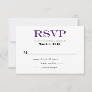 Placas RSVP de Casamento Simples em Branco Púrpura