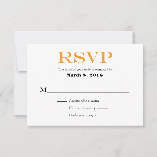 Placas RSVP de Casamento Simples Laranja Branco (Frente)