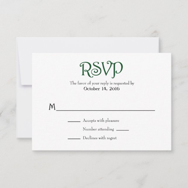 Placas RSVP de Casamento Simples - Plana Branco Ve (Frente)