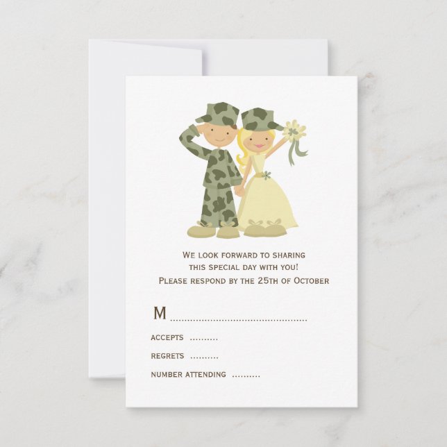 Placas RSVP de Casamento Soldado e Noiva (Frente)