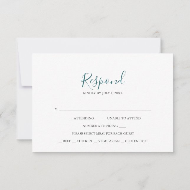 Placas RSVP de Casamento Teal (Frente)