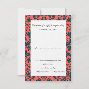 Placas RSVP de Casamento tema damasco marinho e Co