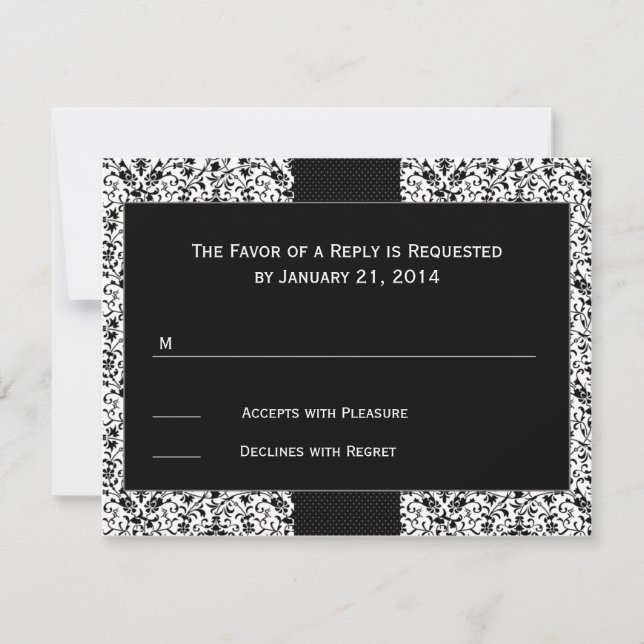 Placas RSVP de Casamento tema damasco Preto (Frente)