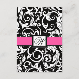 Placas RSVP de Casamento tema damasco preto e rosa