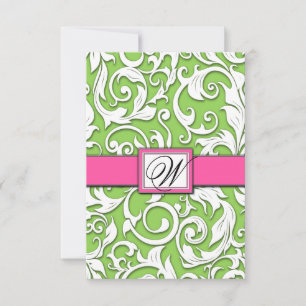 Placas RSVP de Casamento tema damasco Rosa-Quente