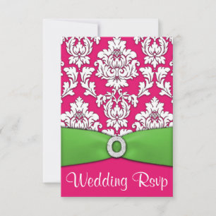 Placas RSVP de Casamento tema damasco Rosa-Quente