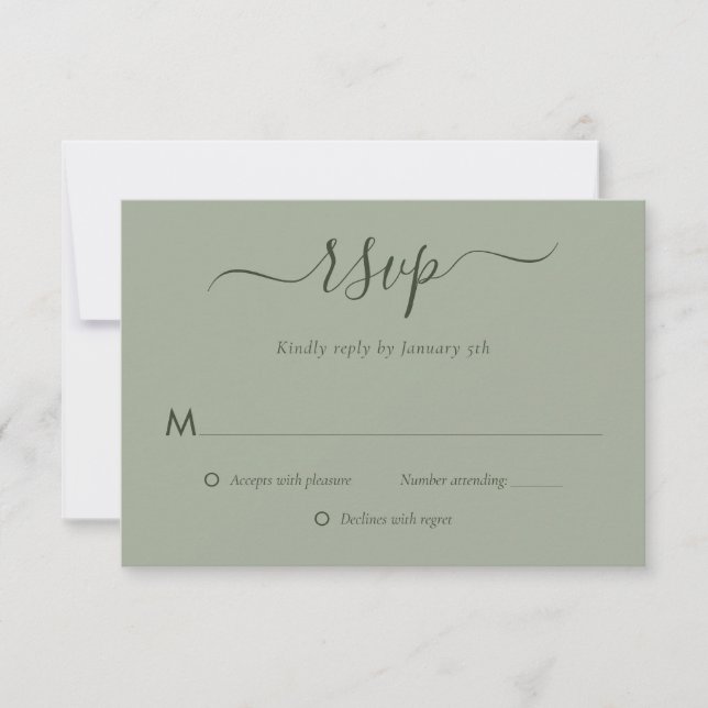 Placas RSVP de Casamento Verde do Modern Sage (Frente)