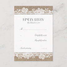 Placas RSVP de Casamento vintage de rendas e burla