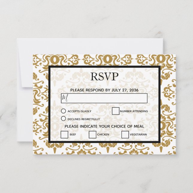 Placas RSVP de Casamento vintage Dourado Elegante (Frente)
