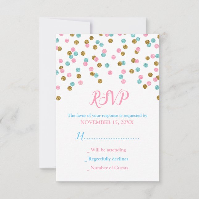 Placas RSVP de Chá de fraldas de Confetti Azul-Ros (Frente)