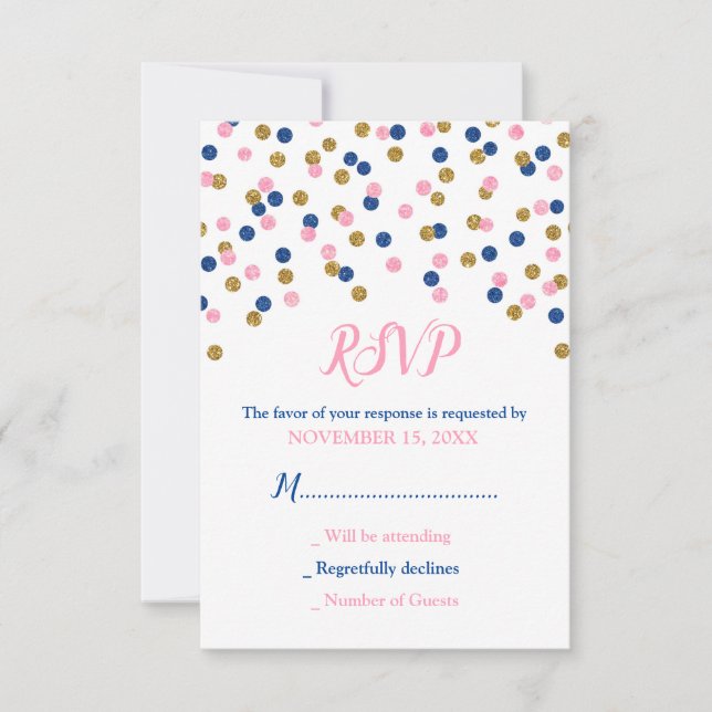 Placas RSVP de Chá de fraldas de Confetti Azul-Ros (Frente)