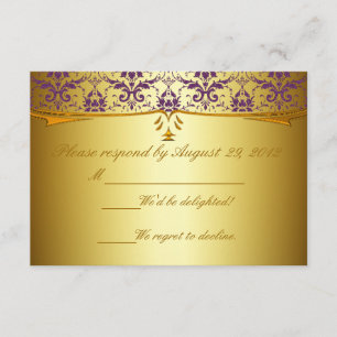 Placas RSVP de Damasco Dourado Roxo Formal do orna