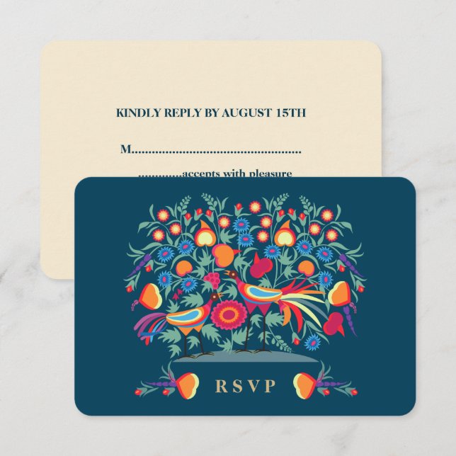 Placas RSVP de Design de Arte Folclante Elegante (Frente/Verso)