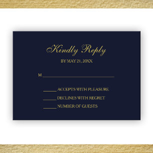 Placas RSVP de Marinho Elegante e Script Dourado