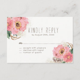 Placas RSVP de Penas Boêmicas Tribais de Aquarela
