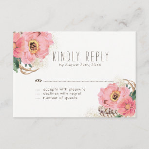 Placas RSVP de Penas Boêmicas Tribais de Aquarela